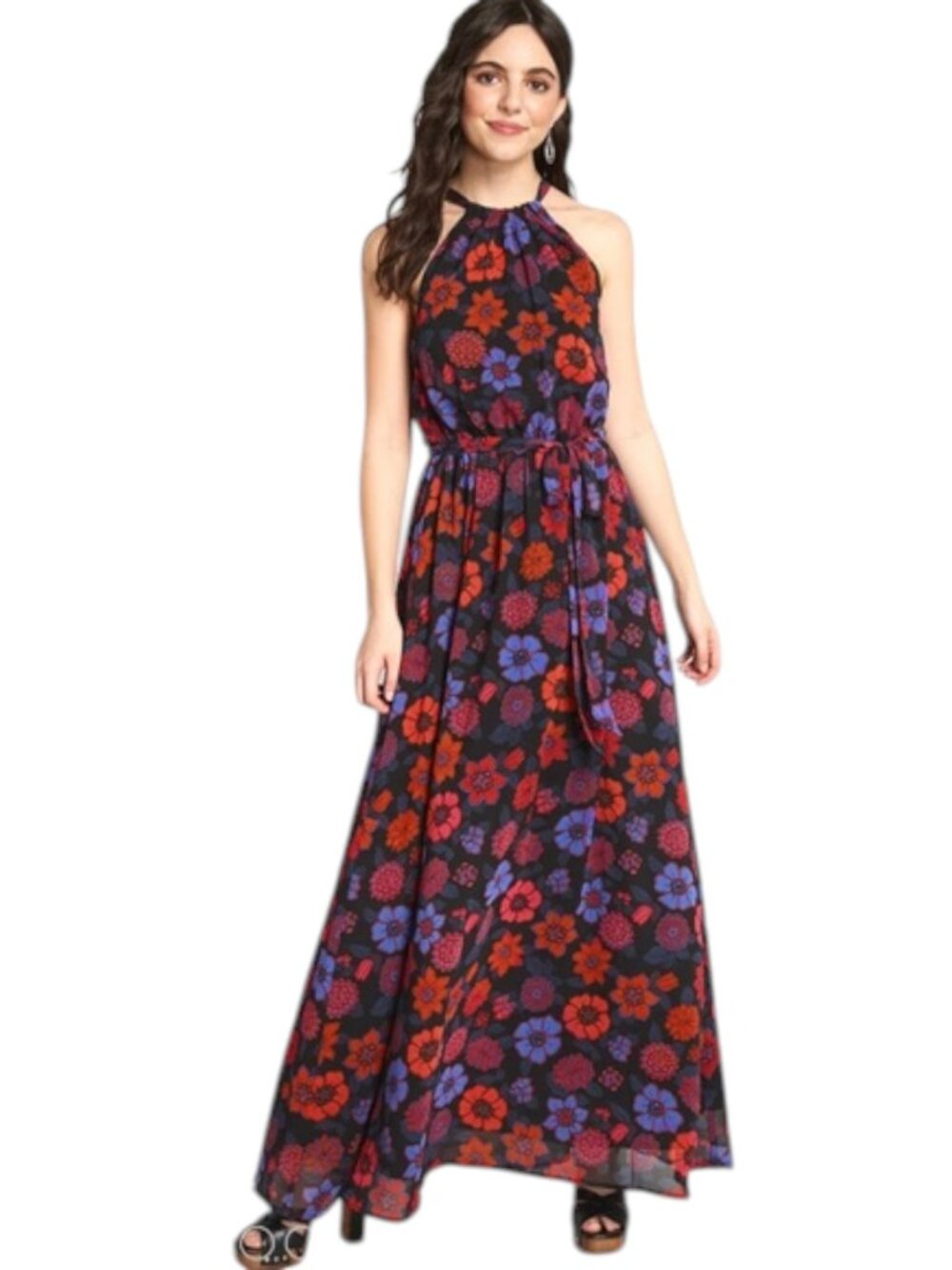 ModCloth Illuminating Black Floral Halter Maxi Dress